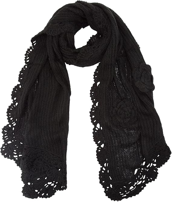花朵钩针围巾 黑色 one size : 亚马逊中国: 服饰箱包
