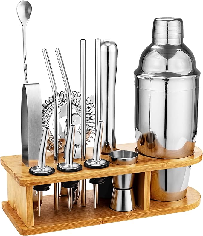 适合男士爸爸爷爷礼物,不锈钢调酒师套件酒吧工具套装,家庭,酒吧,派对
