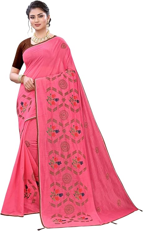 siril 女式螺纹刺绣涤纶丝绸纱丽衬衫 灰色 free size