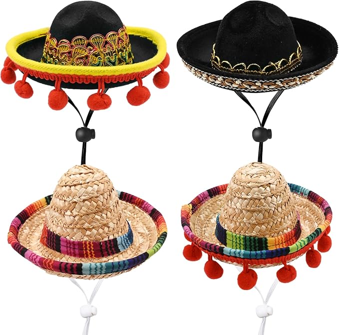 hileyu 迷你墨西哥宽边帽 4 件彩色宽边帽 迷你趣味嘉年华草帽 可爱