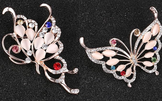 2 件装胸针,适合女士女孩,vepret 蝴蝶优雅花卉新娘婚礼花束胸针仿