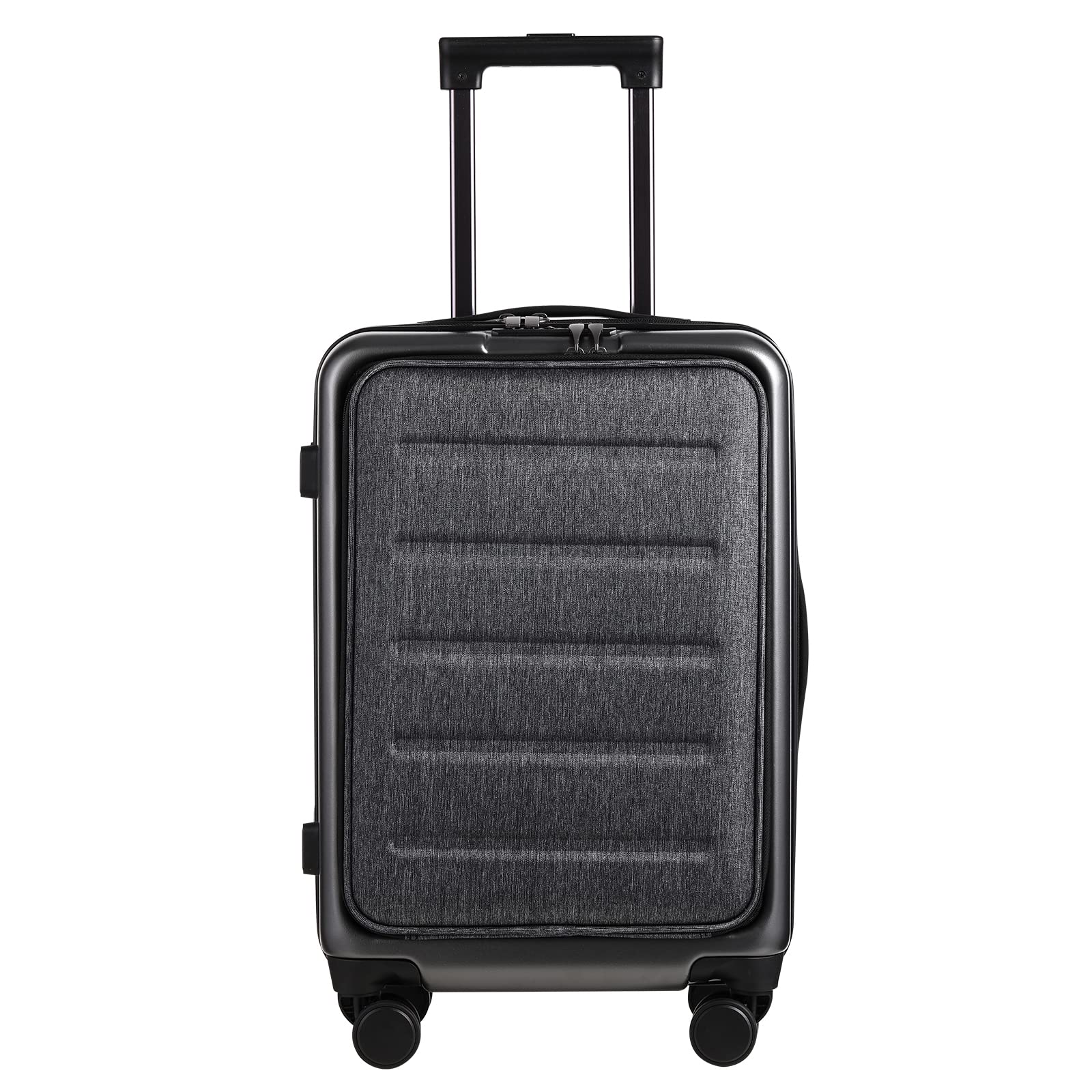 GinzaTravel carry-on suitcase Small with front bag 55cm 4 wheel suitcase PC hardshell suitcase with double TSA lock, dark grey