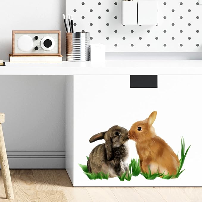 rofarso 栩栩如生可爱可爱双兔动物墙贴可拆卸兔子墙贴即剥即贴墙艺术