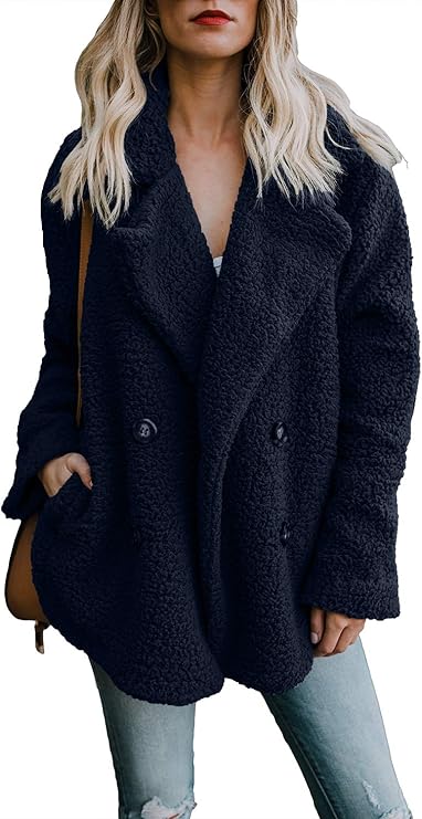 女式冬季开襟羊毛外套开襟纽扣纯色夹克外套带口袋