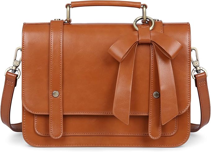 ecosusi 女式小号复古手提包公文包 pu 皮革斜挎包带可拆卸蝴蝶结 one