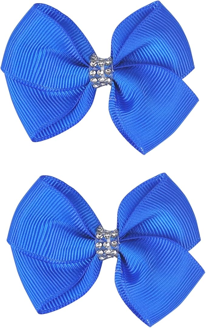 zoonai 女婴小号蝴蝶结精品发夹青少年幼儿发夹头饰 - 2 件套(深蓝色)
