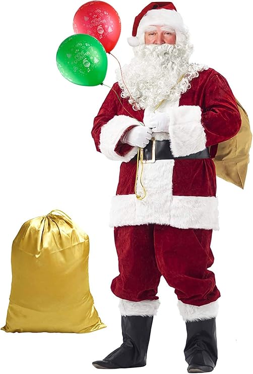 圣诞老人套装成人男士豪华毛绒圣诞圣诞老人服装 9 件圣诞老人套装