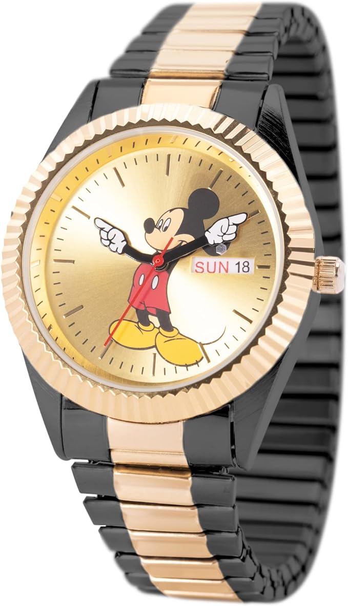 disney 米老鼠成人经典金属手链模拟石英手表, 双色调