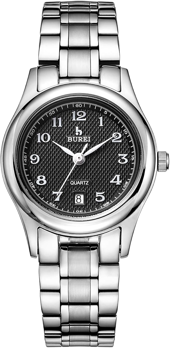 burei 经典男女腕表日本石英机芯防刮镜片不锈钢表带