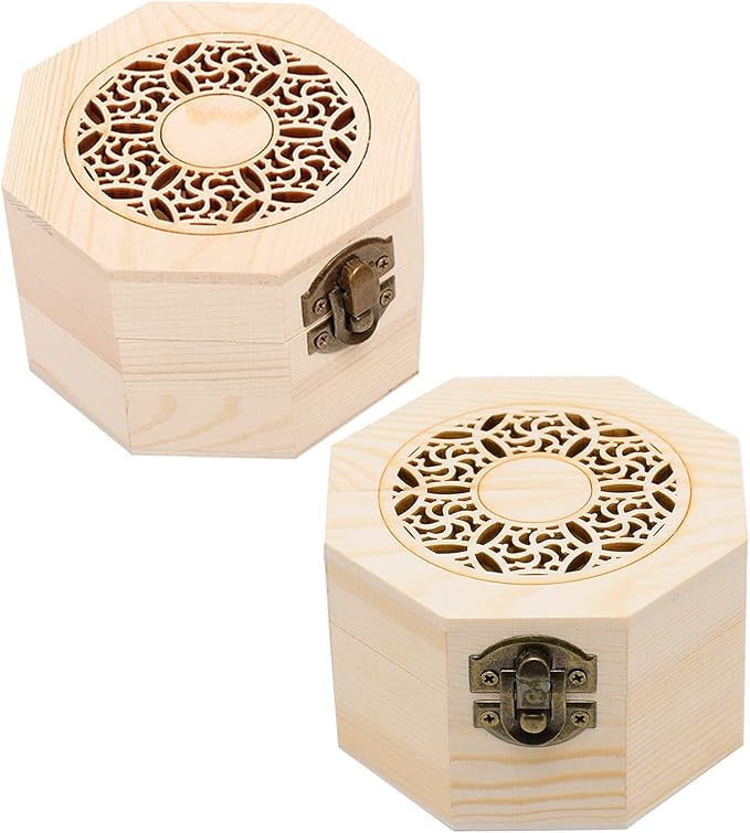 gorgecraft 2 件八角形木盒空心木制宝盒木制储物盒带铰链盖和前扣