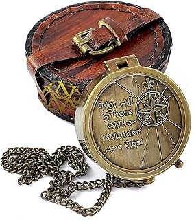 antique vibes 黄铜航海指南针带皮套,生日礼物,洗礼礼物,水手,远足