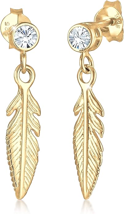 elli 耳环 羽毛水晶 s 925 纯银 黄色 : 亚马逊中国: 珠宝首饰