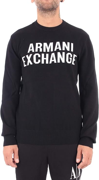 ax armani exchange 男式棉质圆领套头衫,带同色大ax 胸前标志