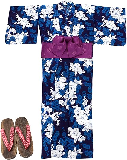 Merry Night 家居服藏青色身高约157 167厘米女性浴衣3件套 浴衣 制作带 木屐 牡丹图案ec1008 3 3 亚马逊中国 鞋靴