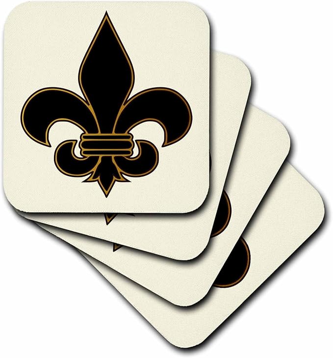 3drose cst_22360_1 大号黑色和金色鸢尾花符号软杯垫4件套