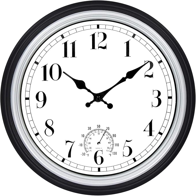 min 12 英寸户外/室内圆形经典时钟复古石英装饰挂钟 silver celcius