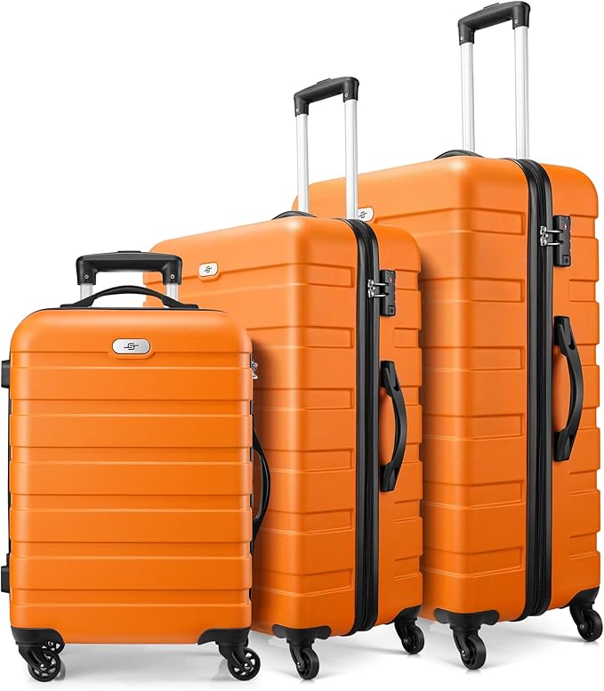 suitour 3 件套行李箱套装,abs 硬壳行李箱套装,带 360° 万向轮和