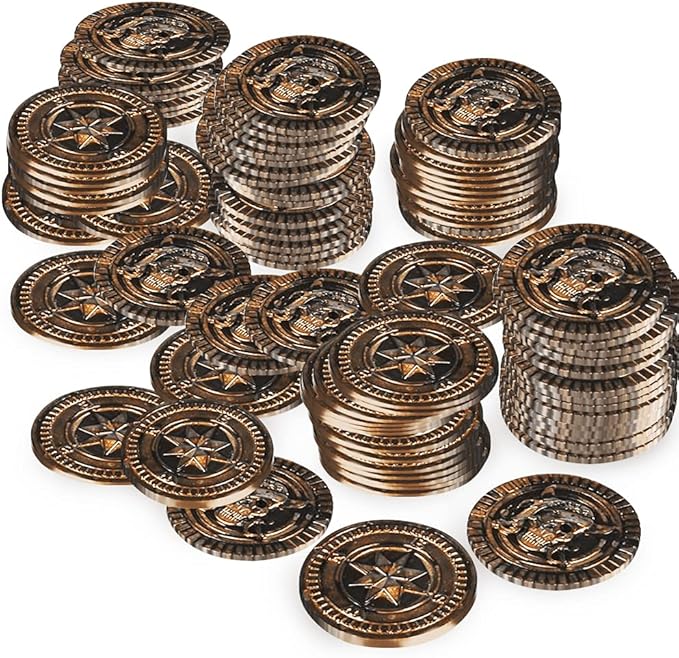 artcreativity 144 塑料海盗硬币,古海盗战利品,宝箱用品,生日派对