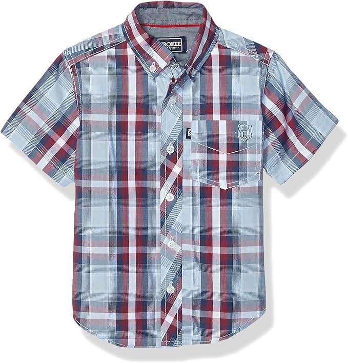 cherokee 男童格子短袖系扣衬衫