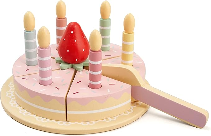 hooga 生日蛋糕玩具角色扮演套装儿童切割玩具带可拆卸蜡烛和草莓装饰
