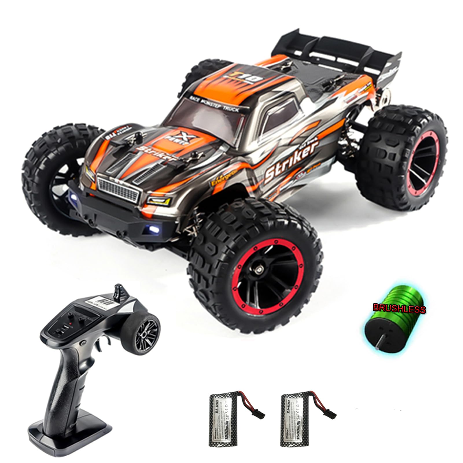 GoolRC 2105A brushless remote control vehicle, 1:14 ratio remote control vehicle, 4WD 75KM/H high speed remote control truck, all terrain off road monster truck, 2.4GHz electric vehicle, with 2 batter