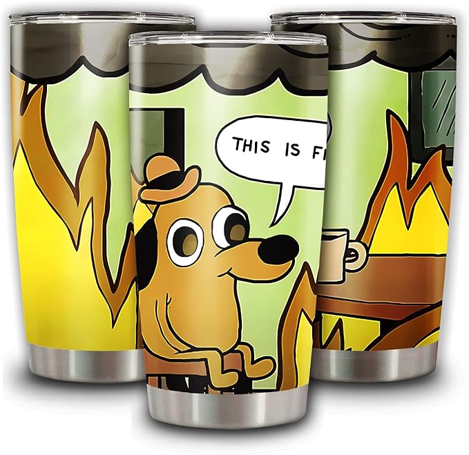 隔热平底杯 this is fine meme dog 不锈钢咖啡杯,20 盎司(约 591.