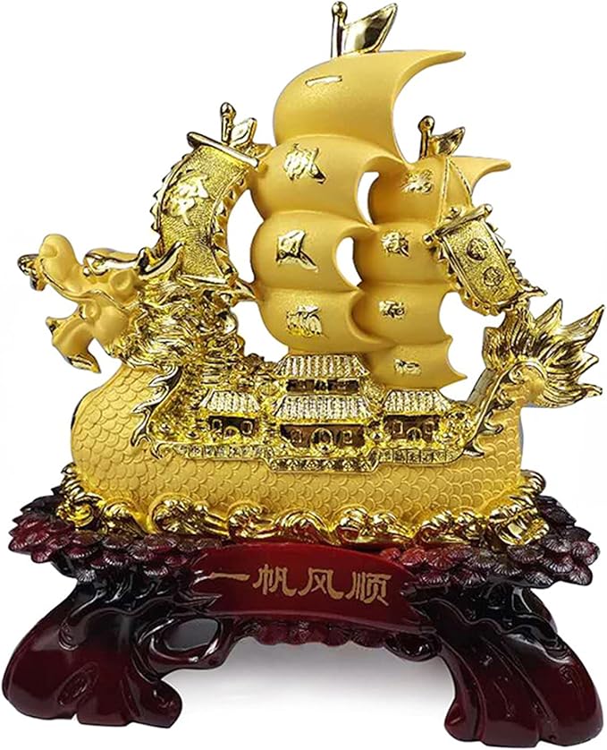 风水镀金龙头帆船 装饰金财富帆船装饰 适用于办公室和家庭