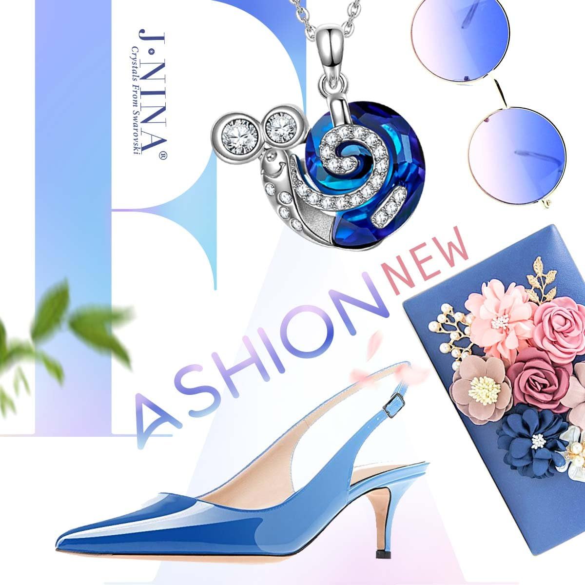 J Nina 动物系列首饰 蜗牛豪华包装可爱吊坠项链 施华洛世奇 新切割水晶 理想的珠宝女儿蓝色 亚马逊中国 珠宝首饰