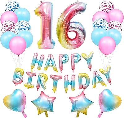 彩虹生日快乐派对装饰套装 适合女孩,男孩 - 生日快乐气球横幅,数字 &