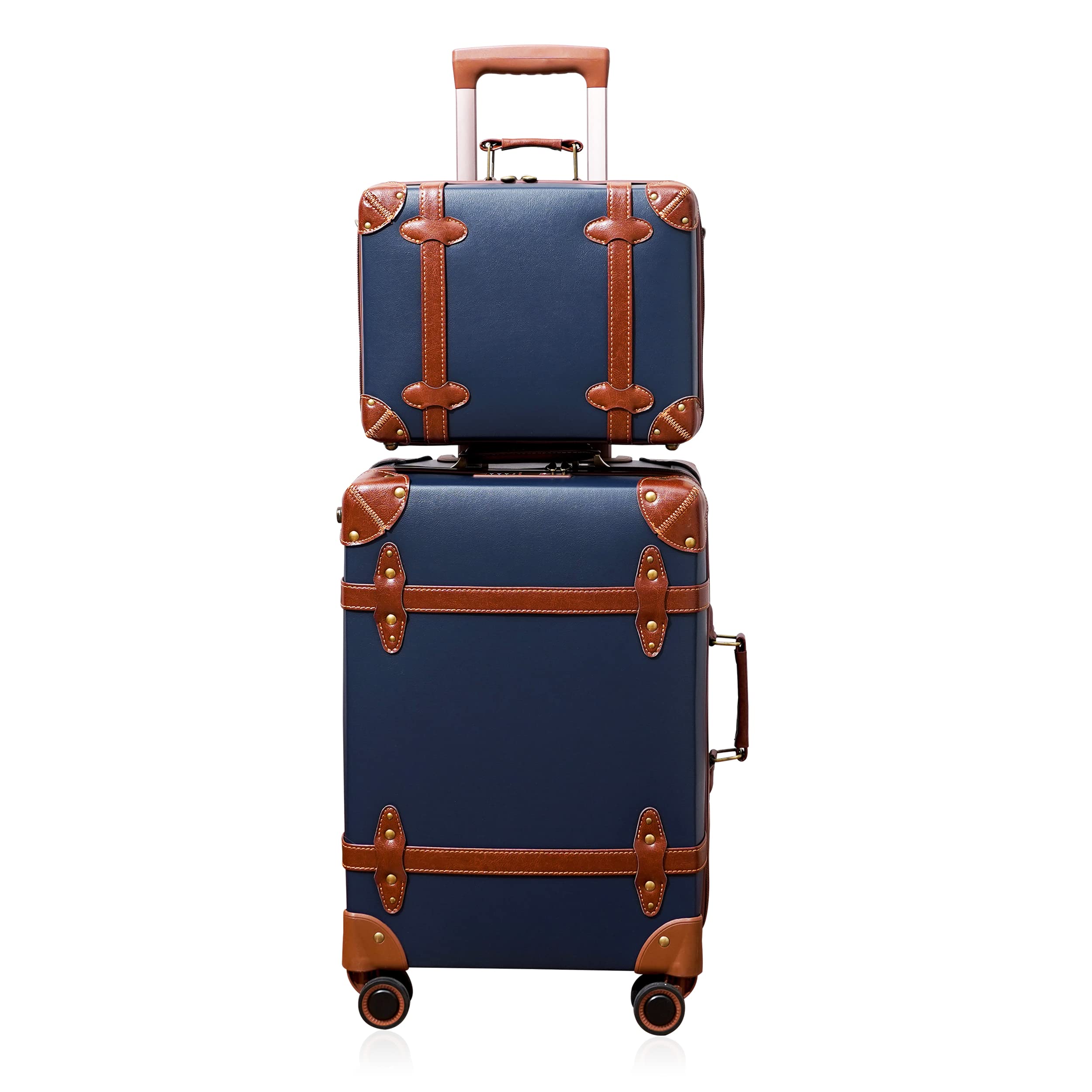 NZBZ Vintage Luggage Set, lightweight hard shell cardan luggage with TSA lock and 8 wheels * blue 0" (9*.8*9in-9L) &4in Case