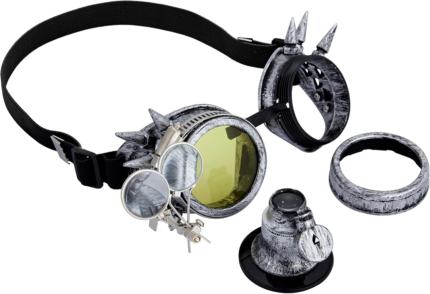 蒸汽朋克眼镜带彩色镜片的尖头护目镜双目放大镜和灯时髦节日眼镜