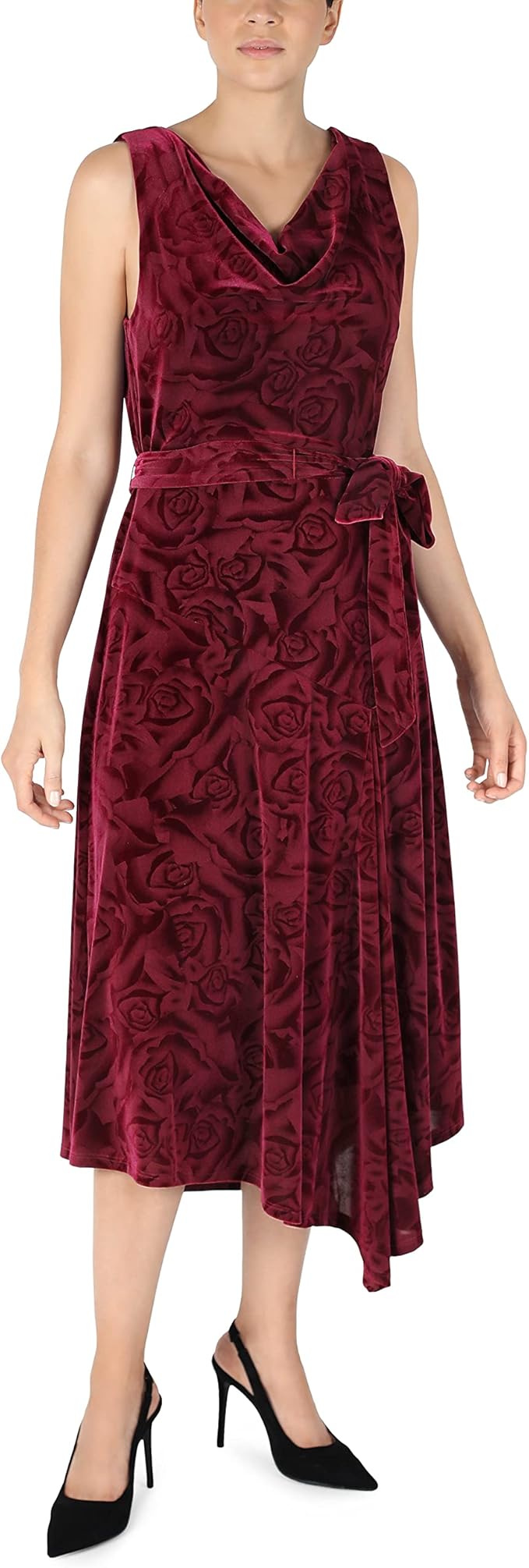 donna ricco cowl 领天鹅绒修身喇叭裙,酒红色