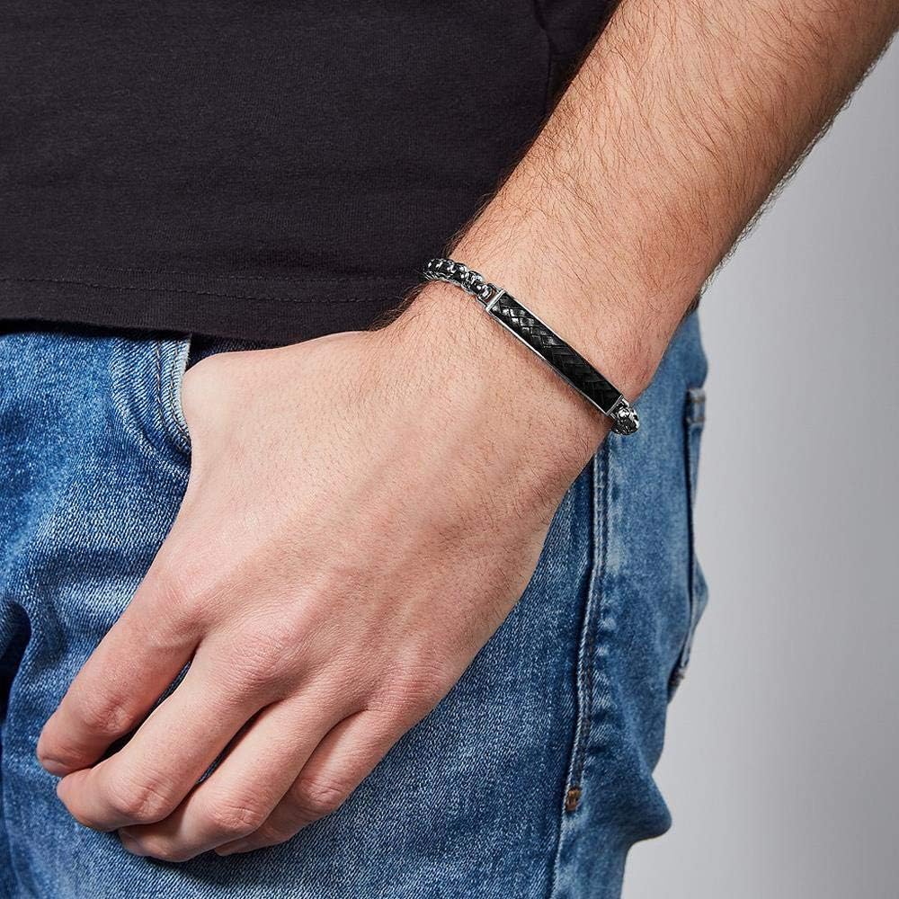 fossil 男士手链 不锈钢 / 皮革 均码 银色 32012537 : 亚马逊中国