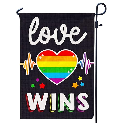 love wins heart pride 花园旗帜,lgbtq 彩虹旗双面印刷户外装饰