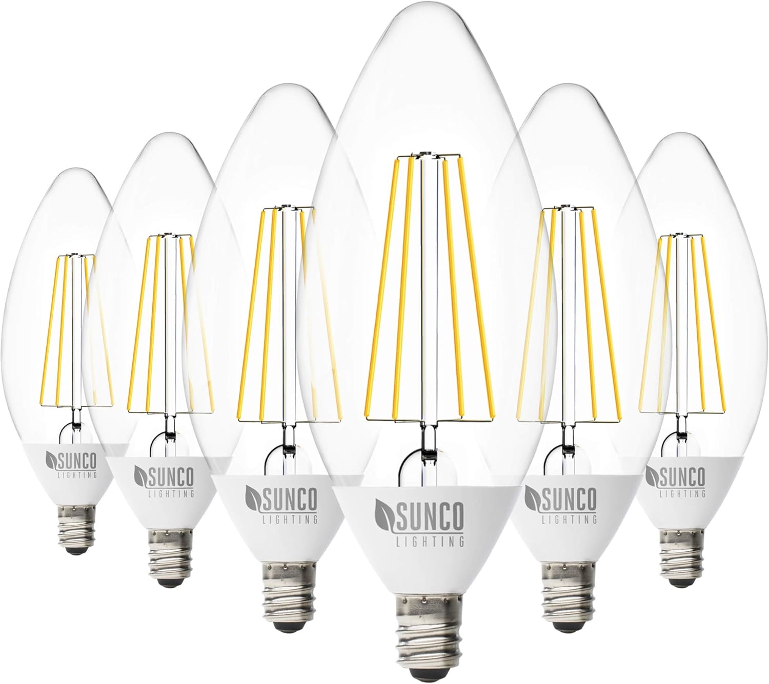 sunco lighting 6 件装 b11 led 烛台灯泡,黄昏到黎明,5w = 40w,4000k
