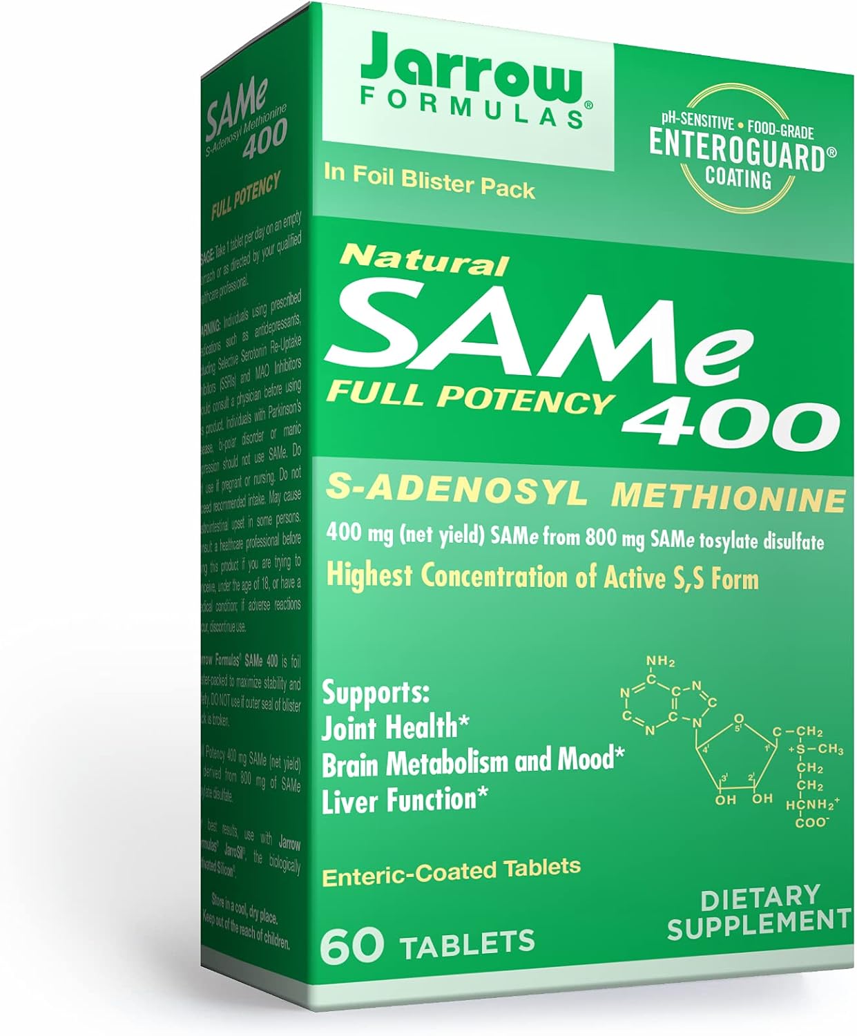 Jarrow Formulas Sam E S 腺核甘甲硫胺酸 提升关节强度和情绪 400毫克 60粒肠溶片 亚马逊中国 个护健康