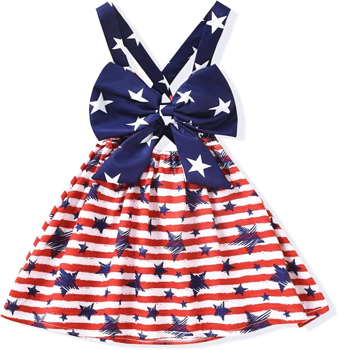 Noubeau 7 月4 日独立日幼儿女孩服装蝴蝶结挂脖连衣裙露背连衣裙星星条纹爱国夏季服装 Noubeau 服饰箱包 亚马逊中国