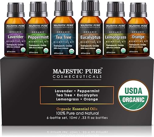 Majestic 纯香薰精油套装 认证的精油套装包括薰衣草 薄荷 茶树 桉树 柠檬草和橙油 每包6 10 毫升 亚马逊中国 美容化妆
