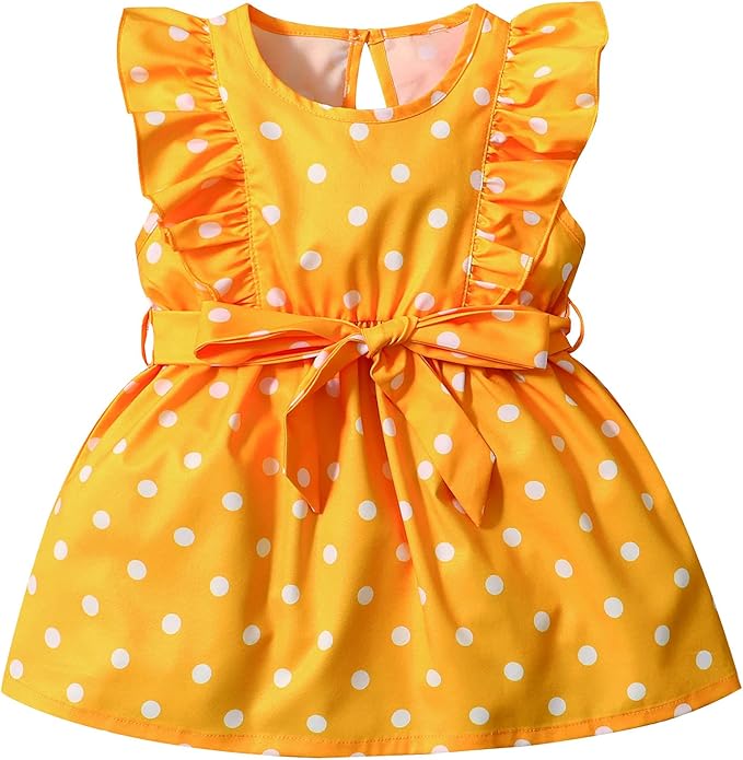 幼儿女童连衣裙 圆点褶皱无袖夏季裙 休闲背心裙 可爱衣服 12 个月-5
