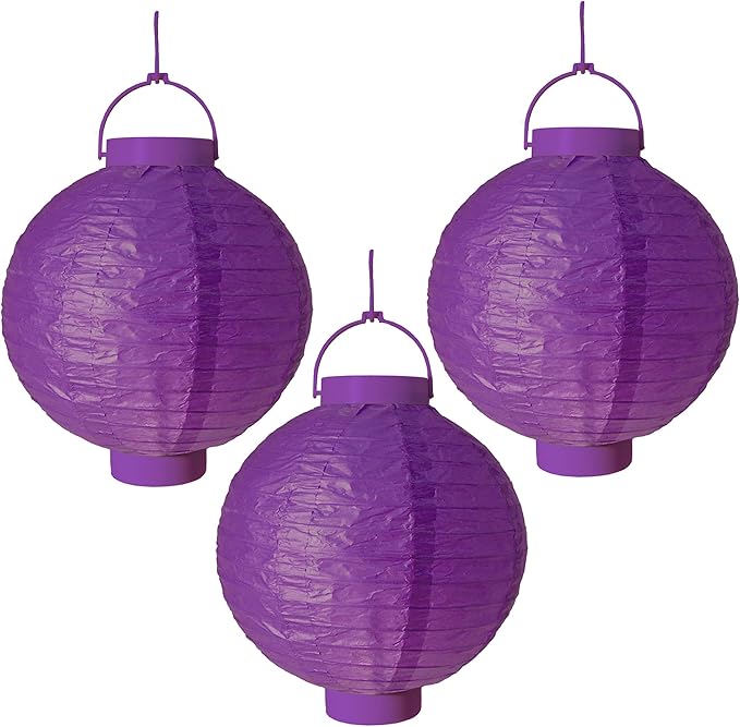 lumabase 79303 电池供电纸灯笼,8 英寸(约 20.3 厘米),紫色