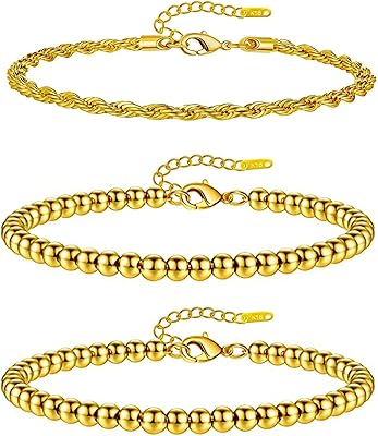 vibilia 金色串珠手链套装女士女孩精致 18k 镀金可堆叠链条手链可