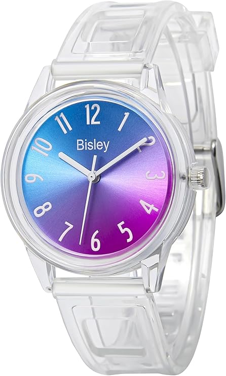 女式透明手表 彩色彩虹表盘 模拟手表 简约防水手表 适合女孩