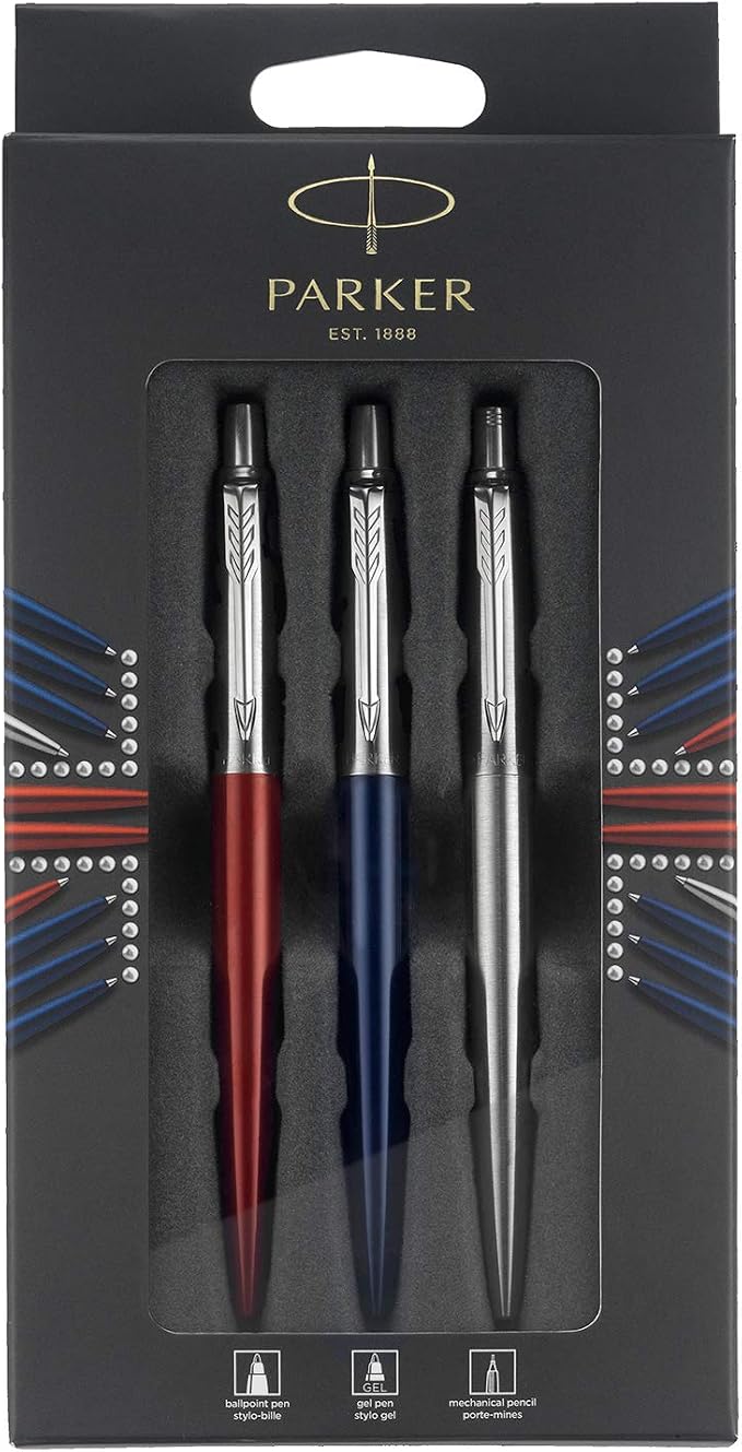 parker 派克 乔特伦敦三重奏探索套装:圆珠笔(宝蓝色),中性笔(红色