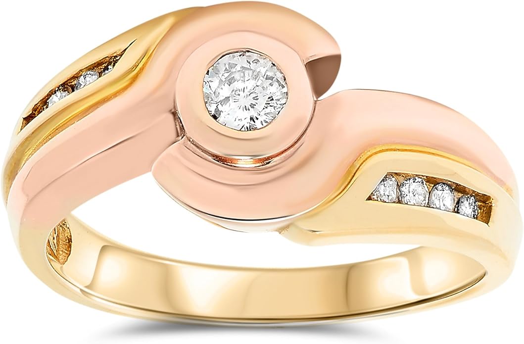 jewelrybliss 14k 玫瑰金和黄金钻石戒指,四月诞生石