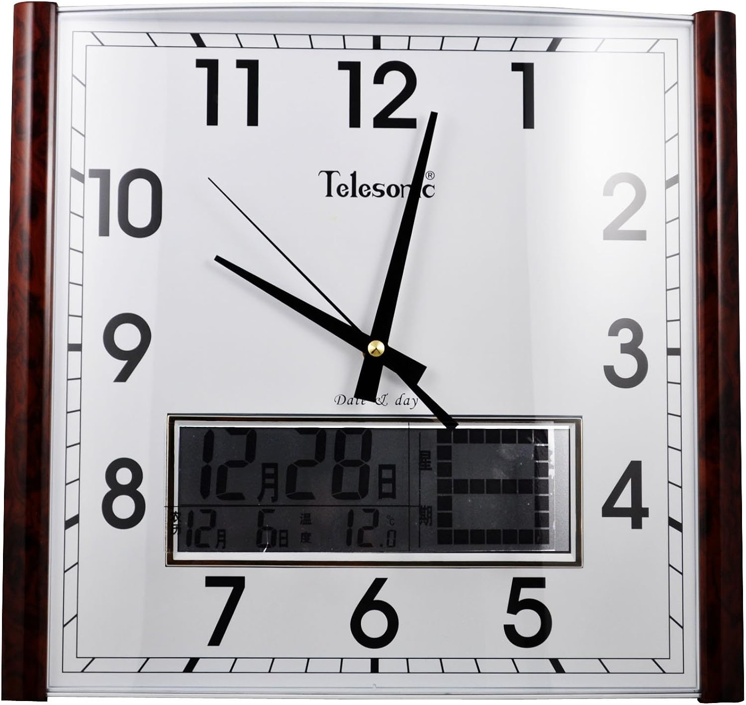 天王星 万年历静音扫描石英挂钟 q4612-3 木纹边框(方):亚马逊:钟表