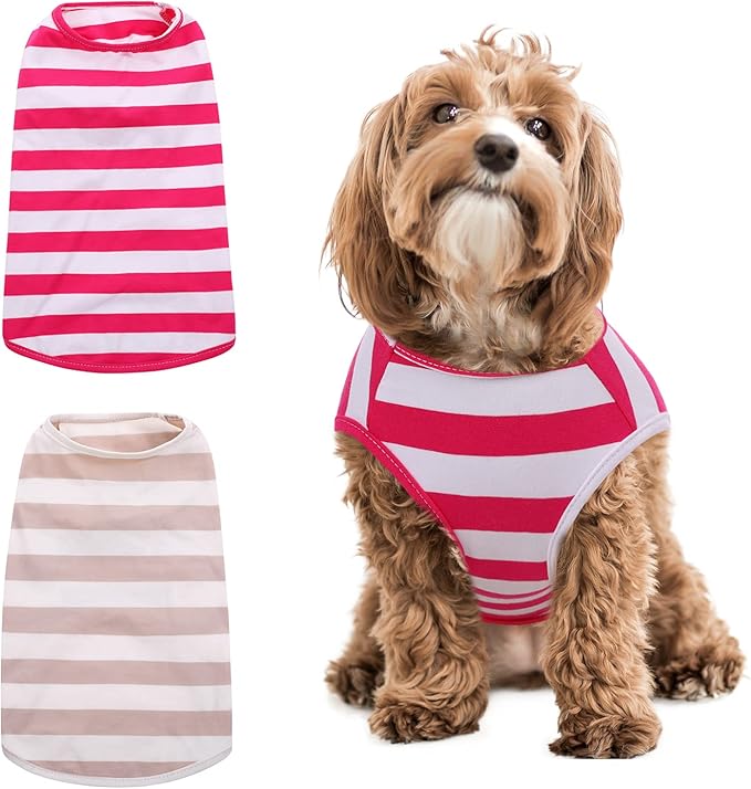 asenku 2 件装狗狗衬衫,经典狗条纹 t 恤,基本宠物背心套装,软狗背心