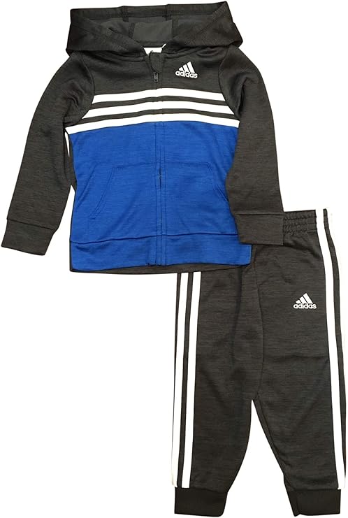 adidas 阿迪达斯男孩运动前拉链连帽衫和运动裤慢跑运动服套装