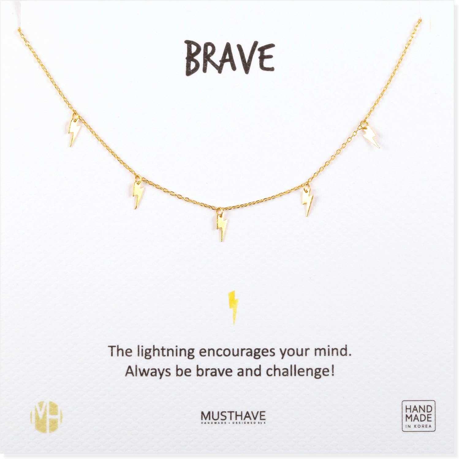 Musthave Brave 闪电螺栓饰品18k 镀金项链 含消息卡 黄色和白色 锚链 佳礼品项链 尺寸40 64 厘米 5 08 厘米延长器 礼品卡黄金 亚马逊中国 珠宝首饰