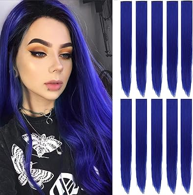 eastsecret 彩色夹式接发片适合女孩儿童 10pcs 22 英寸蓝色长直亮发
