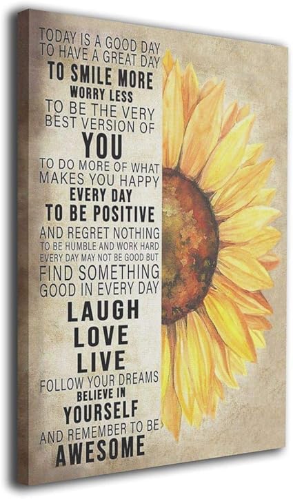 乡村向日葵墙壁艺术励志名言帆布农舍花卉图片厨房装饰艺术微喷印刷框架艺术品家居装饰厨房办公室浴室可直接悬挂16x 英寸 亚马逊中国 家居
